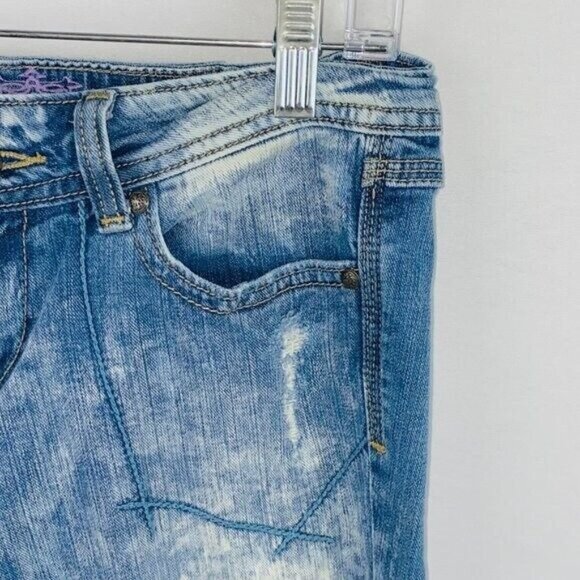 ReRock Express Jeans Womens Artsy Unique Bleached Acid Wash Bootcut 4 - Picture 3 of 12